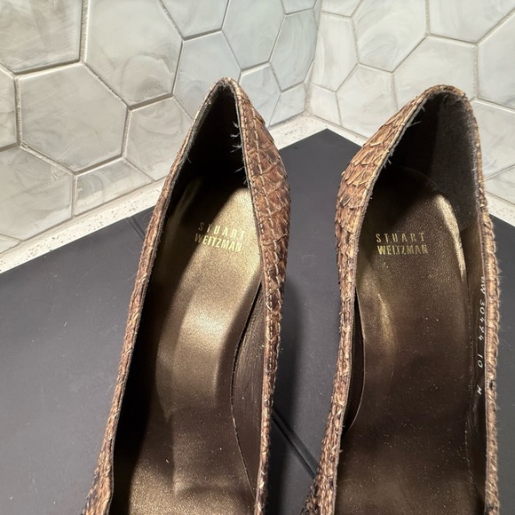 Stuart Weitzman Python Pumps Brown Snakeskin Buckle Leather High Heels Size 10 - Picture 11 of 12